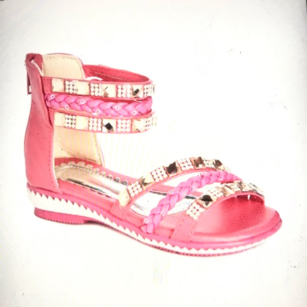 Sz Toddler 4 Pink & Gold Stud Braided-Strap Sandal
